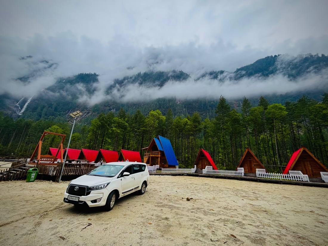 Innova Crysta at a riverside camp in Anini, Arunachal Pradesh