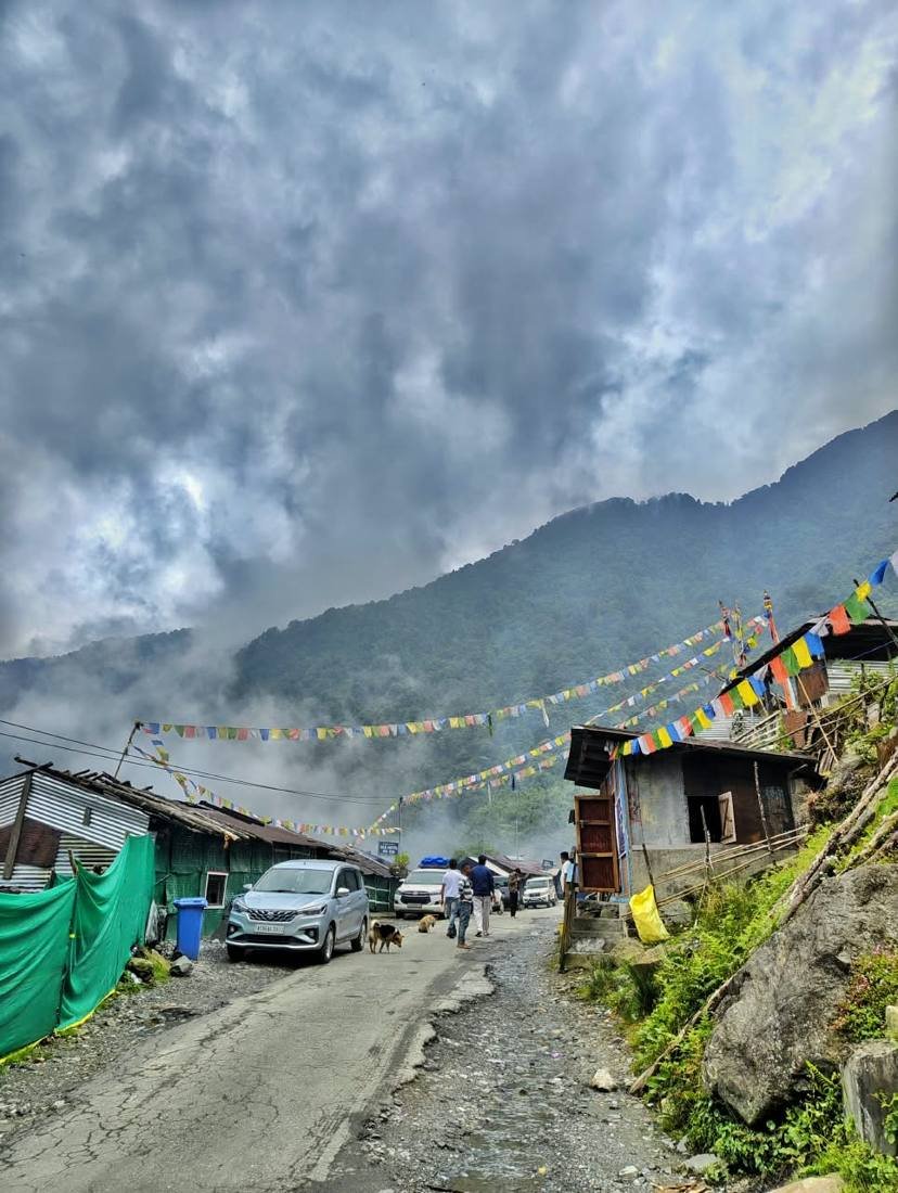 Road with prayer flags, Anini