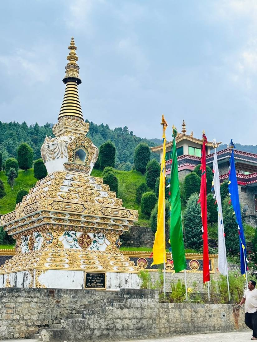 Stupa and prayer flags, Tawang